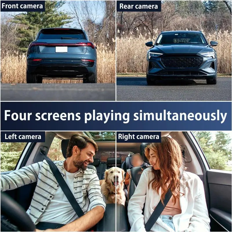 4 Channel Car Dash Cam, 1080P Car DVR with 64GB Memory Card,3.16 Inch, Plug and Play(No Battery),Car Video Surveillance with Night Vision, Car DVR Hd Screen Front Rear Left and Right Dashcam,Holiday Gift