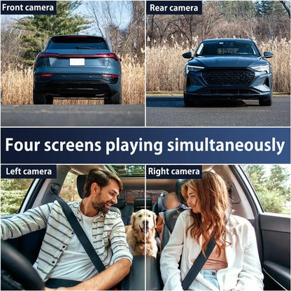 4 Channel Car Dash Cam, 1080P Car DVR with 64GB Memory Card，3.16 Inch, Plug and Play（No Battery），Car Video Surveillance with Night Vision， Car DVR Hd Screen Front Rear Left and Right Dashcam，Holiday Gift